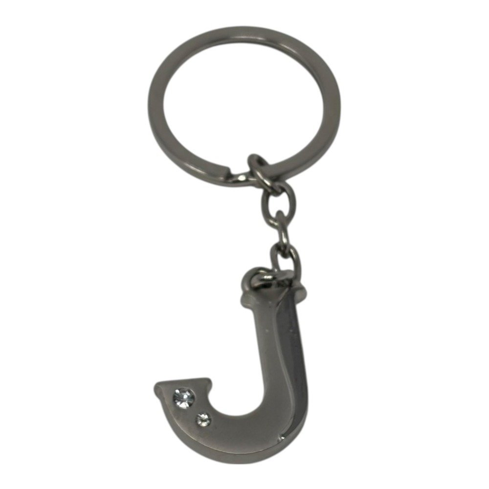 Initial J Keychain Silver Tone Rhinestone Accent Y2K Aesthetic